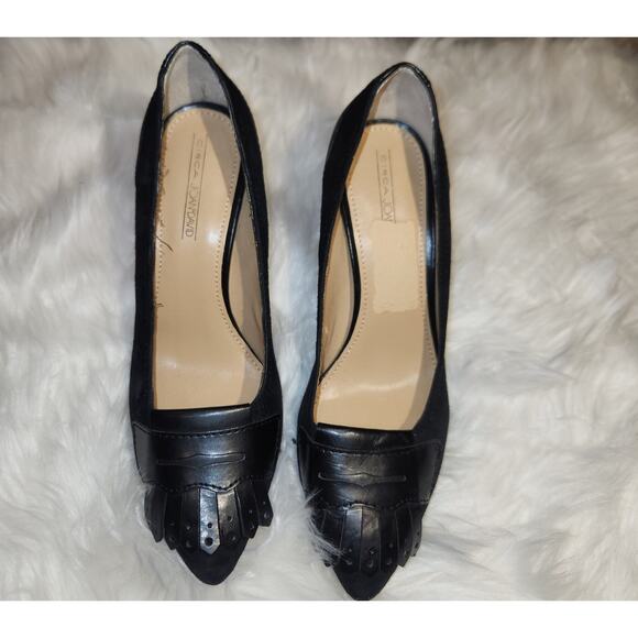 EUC Circa Joan & David black suede and leather pointed toe 3in pumps sz 6 - Picture 3 of 7